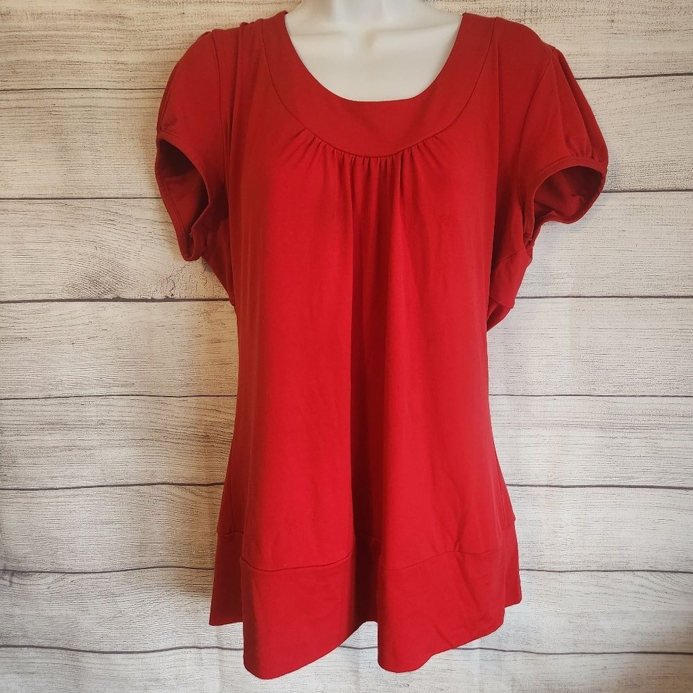 Cocoma XL Red Tunic Top Flowy Casual Chic Soft Feminine Blouse